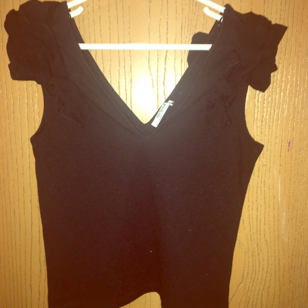 Zara black top, deep V and ruffle sleeves